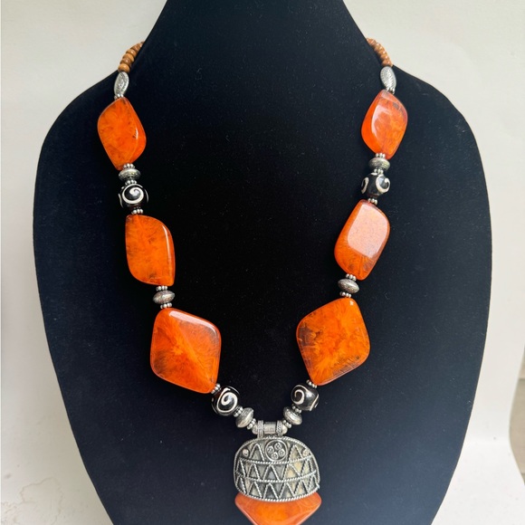 Orange  Denkays tribal necklace,statement necklace, African necklace - Picture 5 of 7